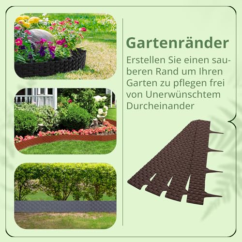 GARDENIX Rattan Rasenkante Kunststoff - Beetumrandung Rattanoptik, 3.2m Gartenpalisade Holz, Beeteinfassung Anthrazit, 4 Module, UV-beständig Beetzaun, Gartenpalisade Vielseitig Einsetzbar