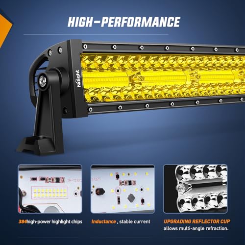 Image of Nilight 50 Inch LED Light Bar 384 LED Chips Yellow Beam Curved Triple Row Fog Light Spot Flood Combo High Power LED Driving Lights Off Road Lights for Trucks SUV UTV ATV Truck Van 4x4 Boat