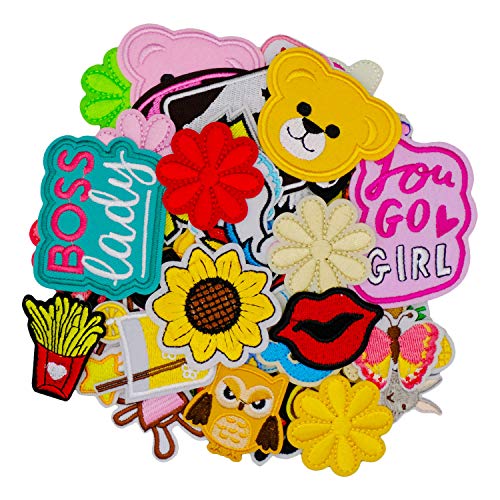 Wlkq 60pcs Fashion Patch Embroidered Patch Accessories Assorted Size DIY Lovely Patches Sew On/Iron On Patches Applique for Jackets Jeans Pants Backpacks Clothes Hats (Wappen-21-60pcs)