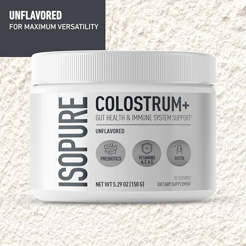 Image of Isopure Colostrum + Gut Health & Immune System Support, 30 Servings (Pack of 1) | Supports Gut & Immune Health, 30 Servings, Made with Colostrum, 20+ Vitamins & Minerals, 1.37g Bimuno Prebiotic Fibers