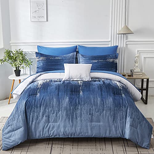 Parure de lit 7 pièces Dinjoy pour lit double avec couette réversible bleu gris - 2
