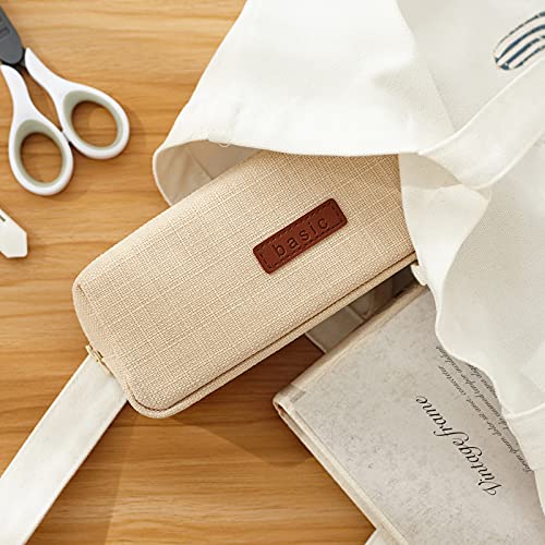 Angoobaby Small Pencil Case Student Pencil Pouch Coin Pouch Cosmetic Bag Office Stationery Organizer For Teen School-Beige #TOP5