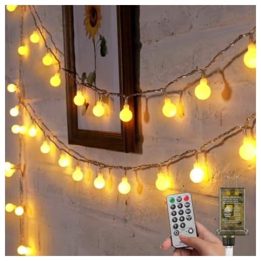 Minetom Globe String Lights, 33 Feet 100 Led Fairy Lights Plug in, 8 Modes with Remote Mini Globe Lights for Indoor Outdoor Bedroom Party Wedding Garden Christmas Tree Decor, Warm White
