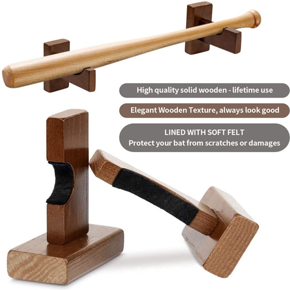 2 Pezzi Supporto da Parete per Mazza da Baseball, Display Orizzontale Staffa Parete Porta Mazza, con Feltro Supporto a Parete Baseball per Softball, Hockey Stick Display Case(Marrone)