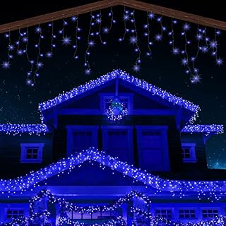 ANSIO® Outdoor Christmas Lights 320 LED 11m/35ft Icicle Lights Outdoor & Indoor Warm White & Cool White Decorations String Fairy Outside Lights with Timer for Xmas Garden & Party | Mains Green Cable