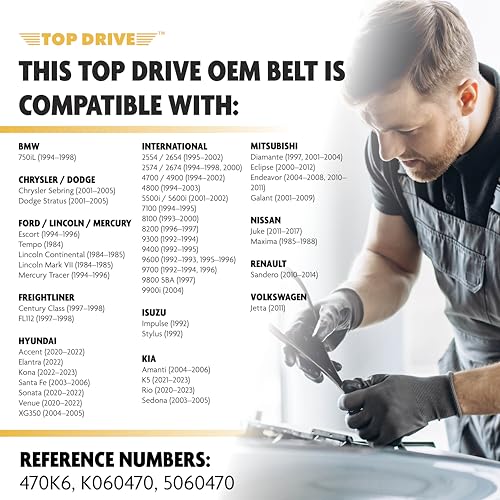Image of Top Drive, 6PK1195, Premium Engine EPDM Serpentine Belt, 47.60 inch Length | 6-Rib, Automotive Replacement Serpentine Belt, Equivalent References K060470 and 5060470