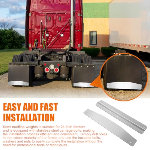 Image of Heavy Duty Mud Flap Weights Universal Pair with Backing Plate | 24 Inch Length, Mirrored Design, Includes Install Screws, for Semi Trucks