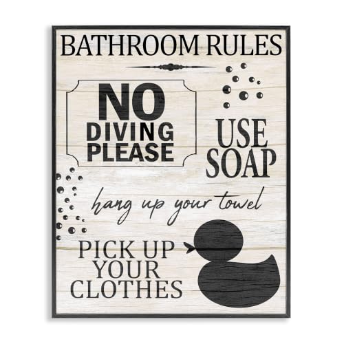 Bathroom Rules Rustic Grain Pattern, 24 x 30 Inch Framed Giclée Print