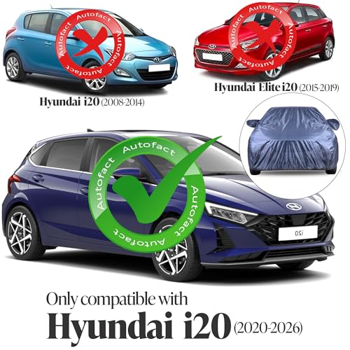 Image of Autofact Premium Car Cover for i20 2020-2026 | All Weather Water-Resistant Full Body Car Cover | Light-Weight Triple-Stitched Outdoor Shield with UV Protection, Dustproof & Heat-Resistant