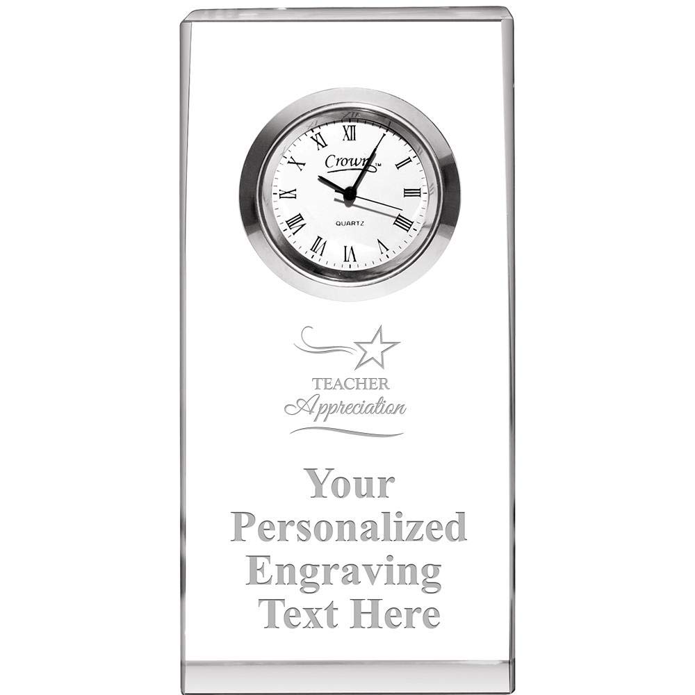 Crown Awards Teacher Appreciation Crystal Opti-Clock with Free Engraving Prime