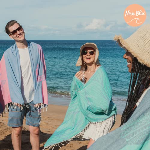 Nova Blue Tropical Turkish Beach Towel (35 X 67) – Extra Large Wave Pattern Beach Towel, 100% Cotton - Packable Travel Beach Towel With Unique Designs #TOP1