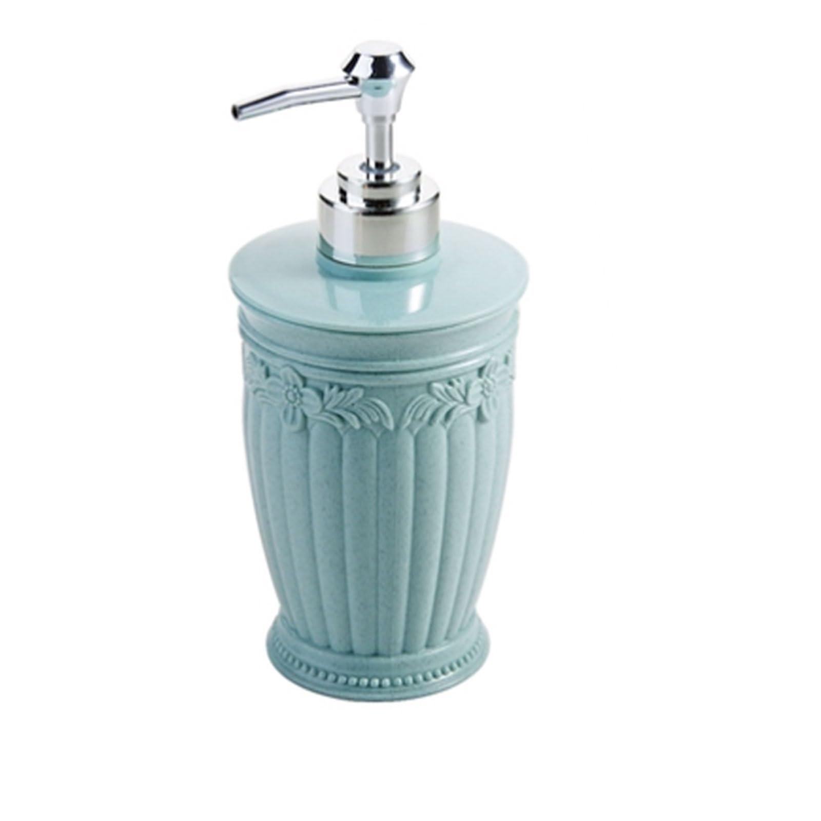 3D Carved Soap Dispenser Matte Glaze Plastic Lotion Bottle with Raised Base, Push-Type Pump for Bathroom Countertop(Blu)