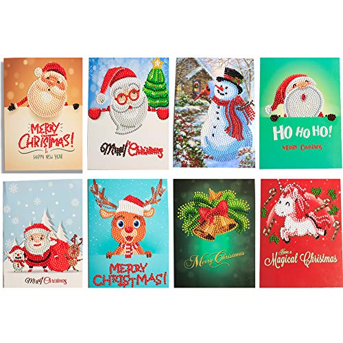 Huacan Christmas Cards 5D DIY Diamond Painting Round Drill Greeting Thank You Cards Creative 8 Packs