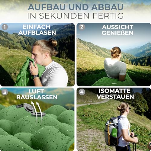 Alpenwert® Isomatte Outdoor [Kleines Packmaß & Ultraleicht] Luftmatratze perfekt für Camping, Wandern, Backpacking UVM. - Schlafmatte aufblasbar (Green)
