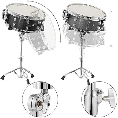 Ashthorpe Snare Drum Set with Remo Head (Black) - Student Beginner Kit with Stand, Padded Gig Bag, Practice Pad, Neck Strap, and Sticks
