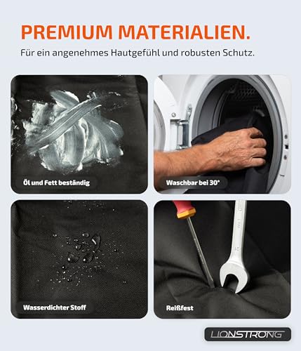 LIONSTRONG® Autositzschoner Vordersitz universell kompatibel [WASSERDICHT] - Autositzbezüge Vordersitze - Sitzschoner Sitzbezüge Auto - Autositz Sitzschutz - Werkstattschoner - Polyester