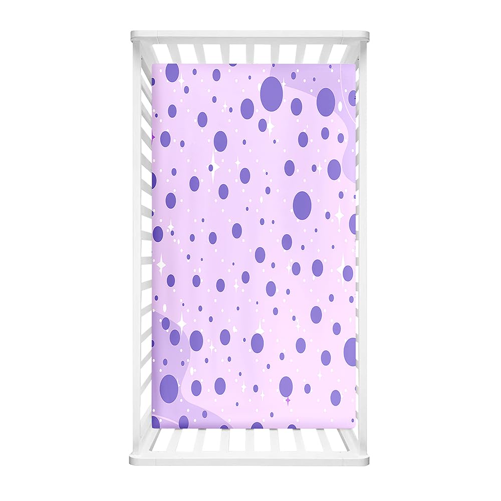Odot Cot Bed Fitted Sheets Travel Cot Sheets, Colorful Polka Dots Print Microfiber Mattress Protector Cozy Breathable Toddler Baby Kids Bedding for Cradle, Cribs, Bassinet (Purple,60x120cm) — image 1