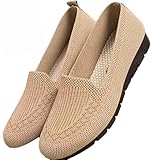 Mocasines ortopédicos de punto cómodos para mujer, zapatos antideslizantes para caminar, suela ligera y transpirable de malla, parte superior baja, beige, 42.5 EU