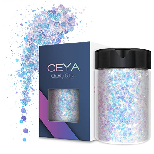 Ceya Magic Opal Glitter, 4.9oz/ 140g Craft Chunky Glitter Powder Mixed Fine Flakes Iridescent Nail Sequins for Nail Art Hair