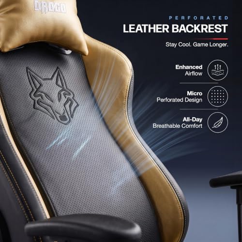 Image of DROGO Alpha-X Ergonomic Gaming Chair with Footrest | Premium PU Leather with 135 Recline | 2D Padded Armrest | Computer Chair for Study |Office Chairs for Work from Home With Neck Support(Black&Gold)
