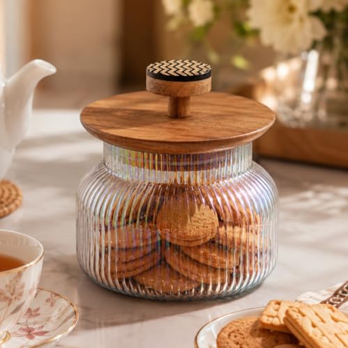 Image of Gleam Glass Jar with Wooden Lid & Resin Knob - Aesthetic & Durable Glass Storage Jar for Organizing Kitchen & Home Essentials