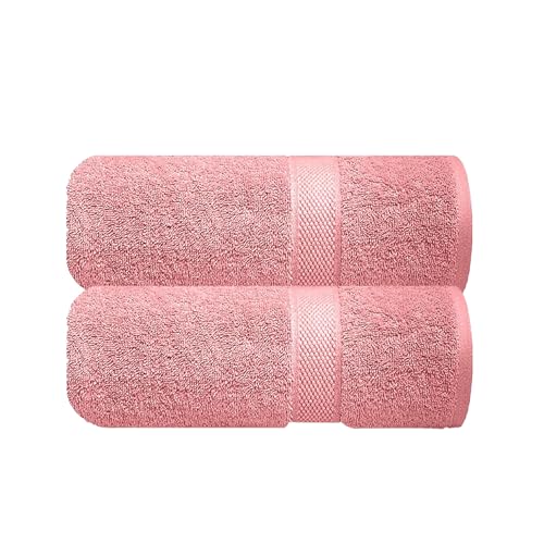 Image of Sulfar 100% Combed Cotton, Quick Drying Highly Absorbent Thick Bathroom Towels, Luxury Bath Towel Set (Pack of 2, 70 X 140 cm) - 600 GSM (Basic Pink)