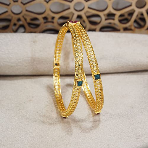 Women's 18K Plated Multicolor Stone Studded Bangles, Traditional