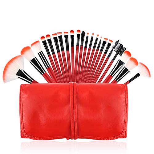 Makeup Brushes Set, Essential Red Makeup Brush 22pcs Foundation Kabuki Blush Fan Eyeshadow Brushes Compatible with Cosmetic Case 