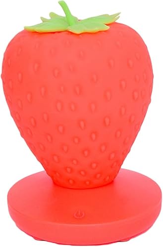 Decoración de luz nocturna de fresa, bonita lámpara LED de fresa de silicona, recargable por USB, 3 modos de luz táctil que cambia de color para el
