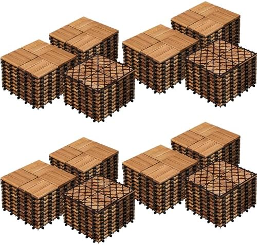 Yaheetech 108pcs Hardwood Interlocking Patio Deck Tiles Acacia Wa...