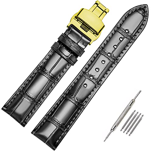 Image of Moran Genuine Leather Band Alligator and Cowhide Replacement Deployment Buckle Watch strap18mm to 24mm Crocodile Leather Strap for Men's and Women's