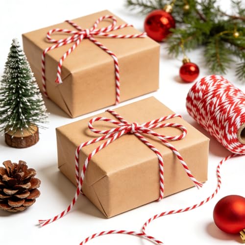 Image of SMART&CASUAL Red and White Cotton Twine, 700 Feet Natural Bakers String for Cooking, Crafts, Gift Wrapping, Butchers, Christmas and Wedding Decor