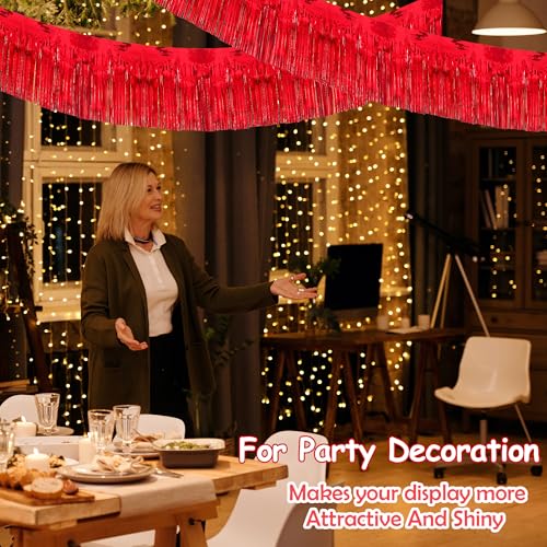 Image of 4 Pack 10 Feet Glitter Red Parade Float Decorations for Trailer Car, Glitter Foil Fringe Metallic Tinsel Streamers Banner Garland for Graduation Weeding Homecoming Birthday Party (Glitter- Red)