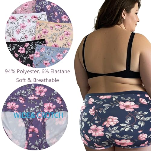 Women's Plus Size Underwear Floral Panties Briefs 7 Pack High Waist Panty Ladies Underwear for Women XL-5XL Undies4