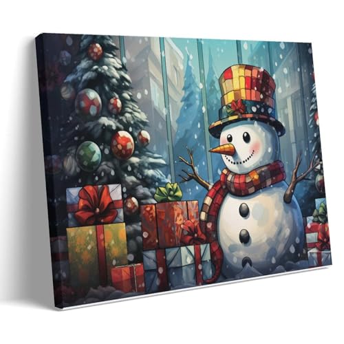 Toile bonhomme de neige 60x90 encadrée - Tableau décoration murale chambre salon bureau