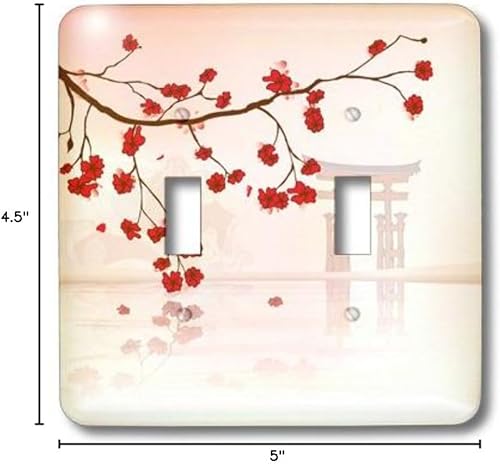 Miniatura 3 de 3dRose lsp_78460_2 Lindas flores de cerezo contra una escena oriental pacífica interruptor de palanca doble