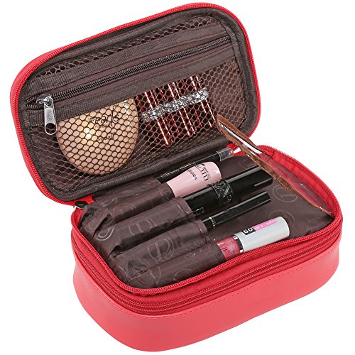 Makeup Bag,HappyDavid PU Leather Women Travel Toiletry Bag With Smooth Zipper Travel Storage(n201,red)