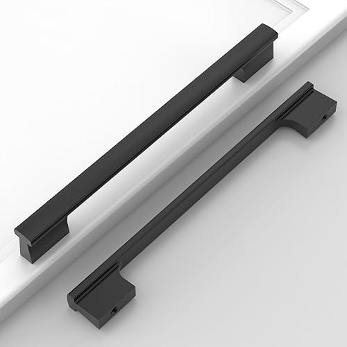 Paquete de 12 manijas de gabinete de cocina, color negro mate de 7-12 pulgadas (7.559 in), tiradores de gabinete de cocina, tiradores de cajón de