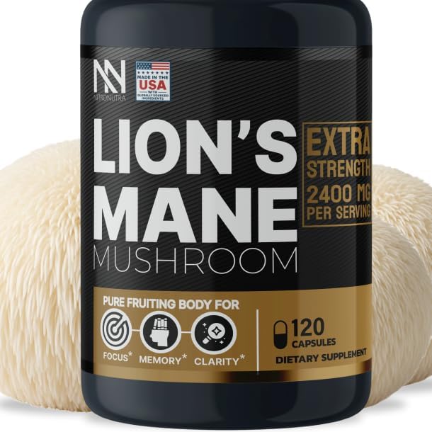 Lions Mane Supplement Capsules – Immune Support Lions Mane Mushroom Supplement – Cognitive Support for Brain, Memory & Focus Factor – Lion’s Mane Capsules Nootropic Formula – Made in USA – 120 Units