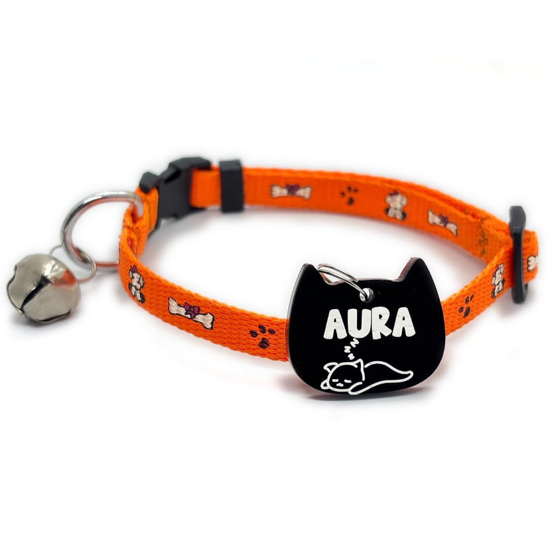 Cat Nylon Collar With Customisable Name & Icon Tag, Bell, Adjustable Buckle, 15-30 Cm (Orange)-image-31