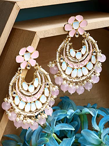 Image of Karatcart Gold Plated Yellow Meena Dangler Earrings for Women
