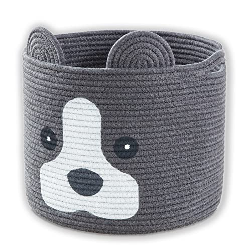 Medium Dog Woven Baskets with Handle, Dog Toy Hamper, Cotton Rope Dog Toy Storage Baskets for Pet, Animal Basket for Kids, Baby Gift Baskets for Dog Lovers, Dark Grey