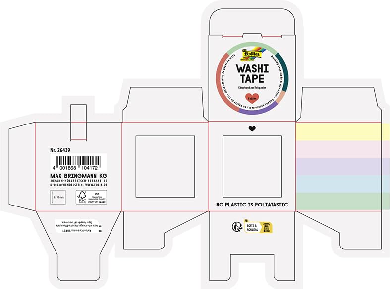 26439 Lot De 5 Rubans Adhésifs Washi En Papier De Riz, Pastel