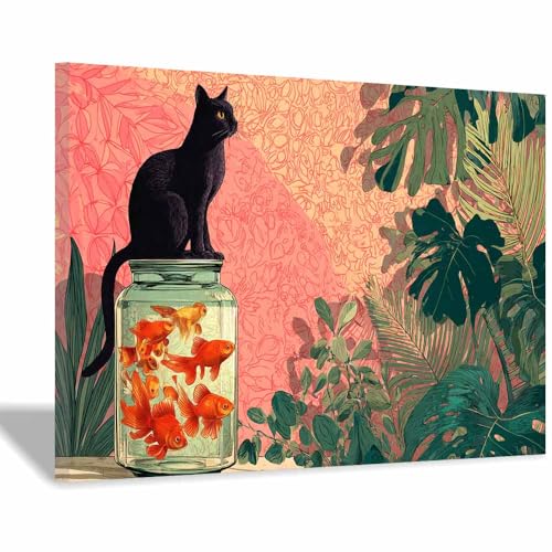 Le chat doux toile murale rose pour une deco de salon chic 70x100