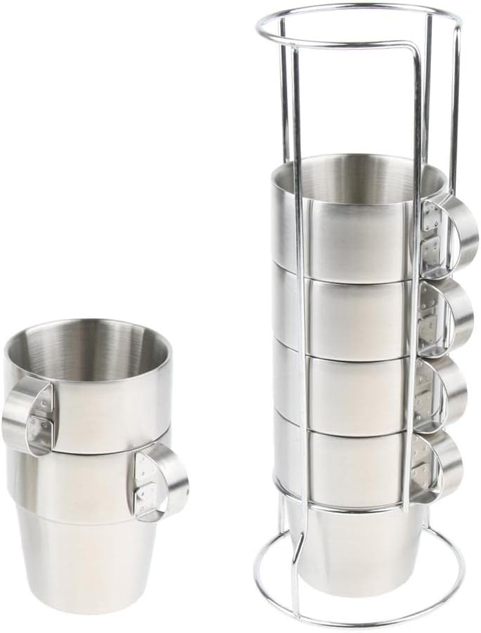 6 Pack Stainless Steel Vacuum Coffee Mugs- Double Insulated Tea Cups Set for Home, Travel, Camping - Keeps Drink Hot & Cold - Stackable Beer Cup Tumbler with Holder Rack & Bag