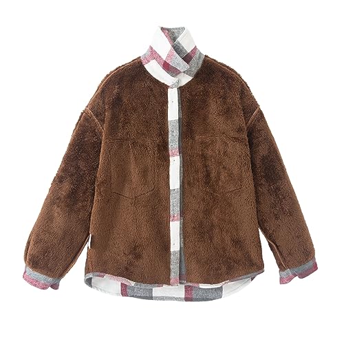 FindThy Women's Warm Sherpa Lined Fleece Plaid Flannel Shirt Jacket Button Down Fuzzy Shacket4