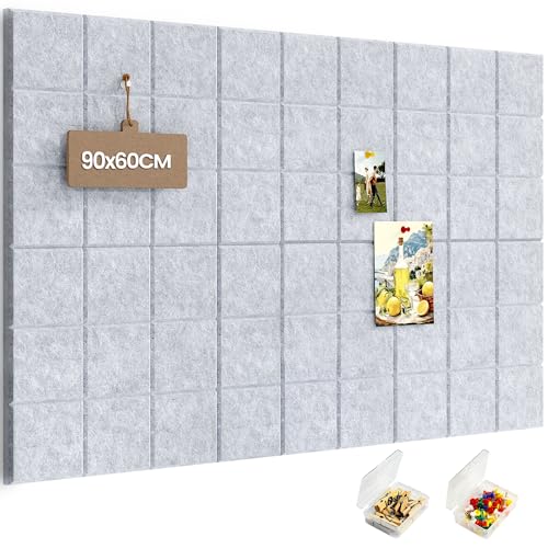 Uoisaiko Gran Corcho Pared Autoadhesivo 30x30 cm   6 Piezas Tablero de Corcho Fieltro para Oficina Casa   Tablón de Anuncios con 30 Chinchetas para Fotos Notas