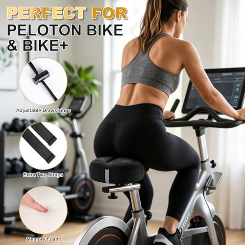 Bike Seat Cushion - Gel Padded Bike Seat Cover for Men Women Comfort, Extra Soft Exercise Bicycle Seat Compatible with Peloton, Outdoor & Indoor with Straps and Drawstring Fastening Black miniatura 6