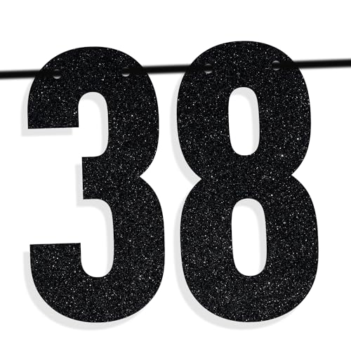 Image of Black Glitter Holy Shit You're 38 Banner, Happy 38th Birthday /Cheers to 38 Years, Funny 38th Birthday Party Decorations Supplies