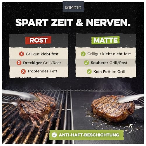 KOMOTO® BBQ Grillmatte (3er Set) 50x40 cm I Extra Dick I Grillmatten für Gasgrill und Holzkohle I Perfekte Alternative zur Grillplatte